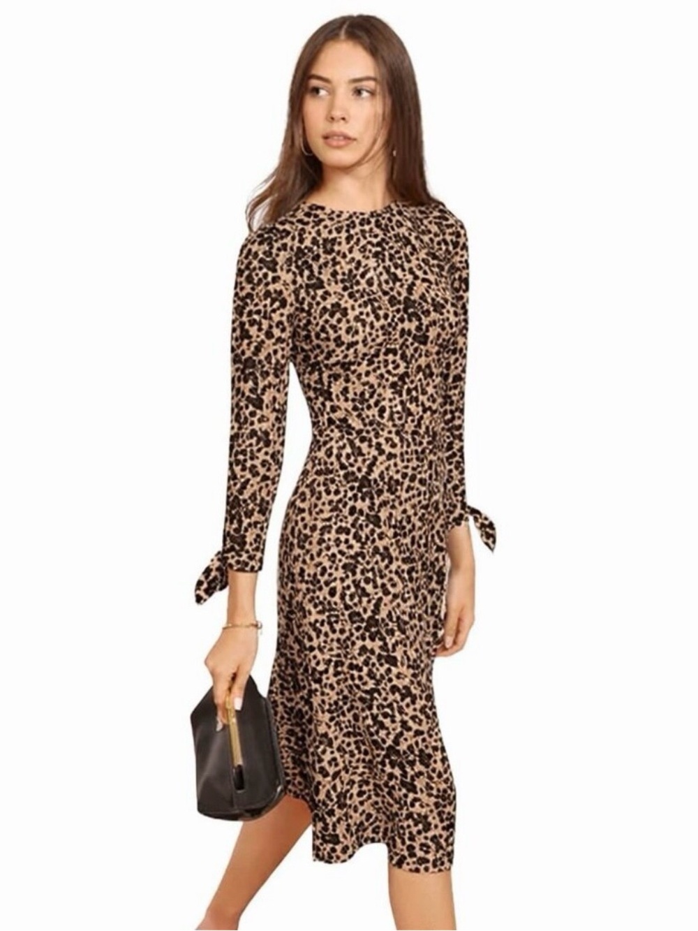 REFORMATION Port Print Midi Dress in Leopard Print Size 4 office mature teacher
